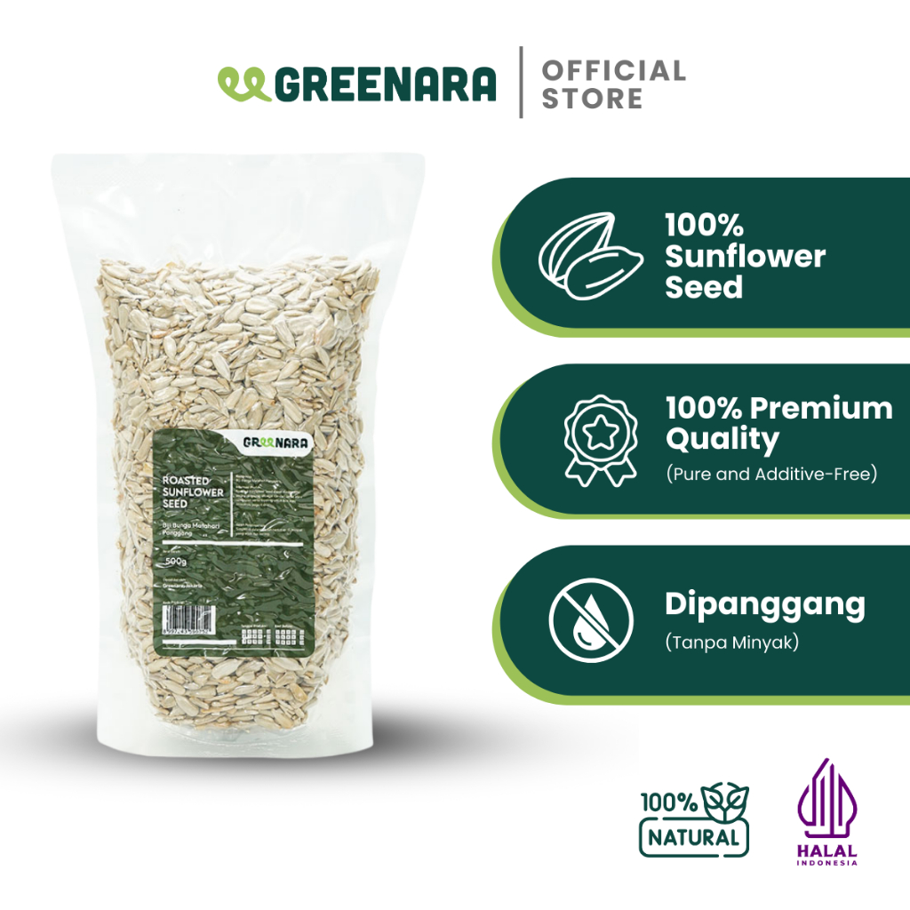 

Greenara Natural Roasted Sunflower Seed 500gr / Kuaci Kupas Panggang / Snack Sehat