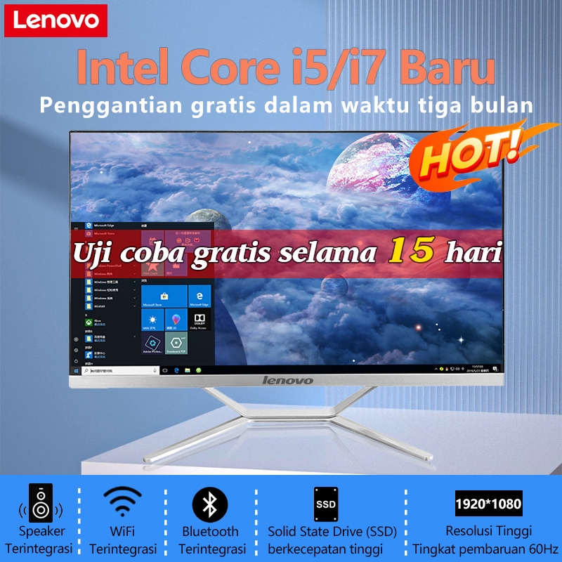 Lenovo Komputer Full PC All-in-One Baru Terbaru HD Super Tipis Intel Core i3/i5/i7 Untuk Rumah, Bela