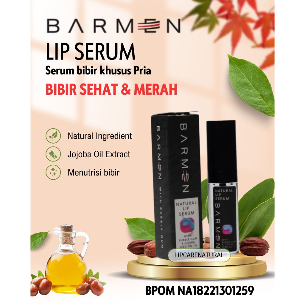 BARMEN NATURAL LIP SERUM - Perawatan Bibir Pria Untuk Bibir Hitam Kering dan Pecah - Pecah