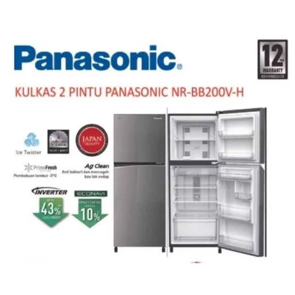 Kulkas PANASONIC NR-BB200VH/ Kulkas 2 Pintu PANASONIC/ Garansi Resmi PANASONIC