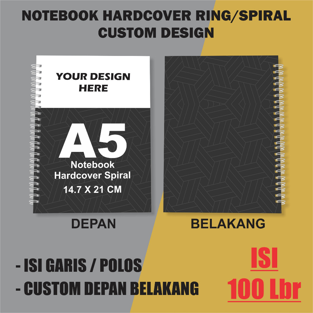 

NOTEBOOK HARDCOVER RING/SPIRAL CUSTOM COVER DEPAN BELAKANG A5 (100 lembar)