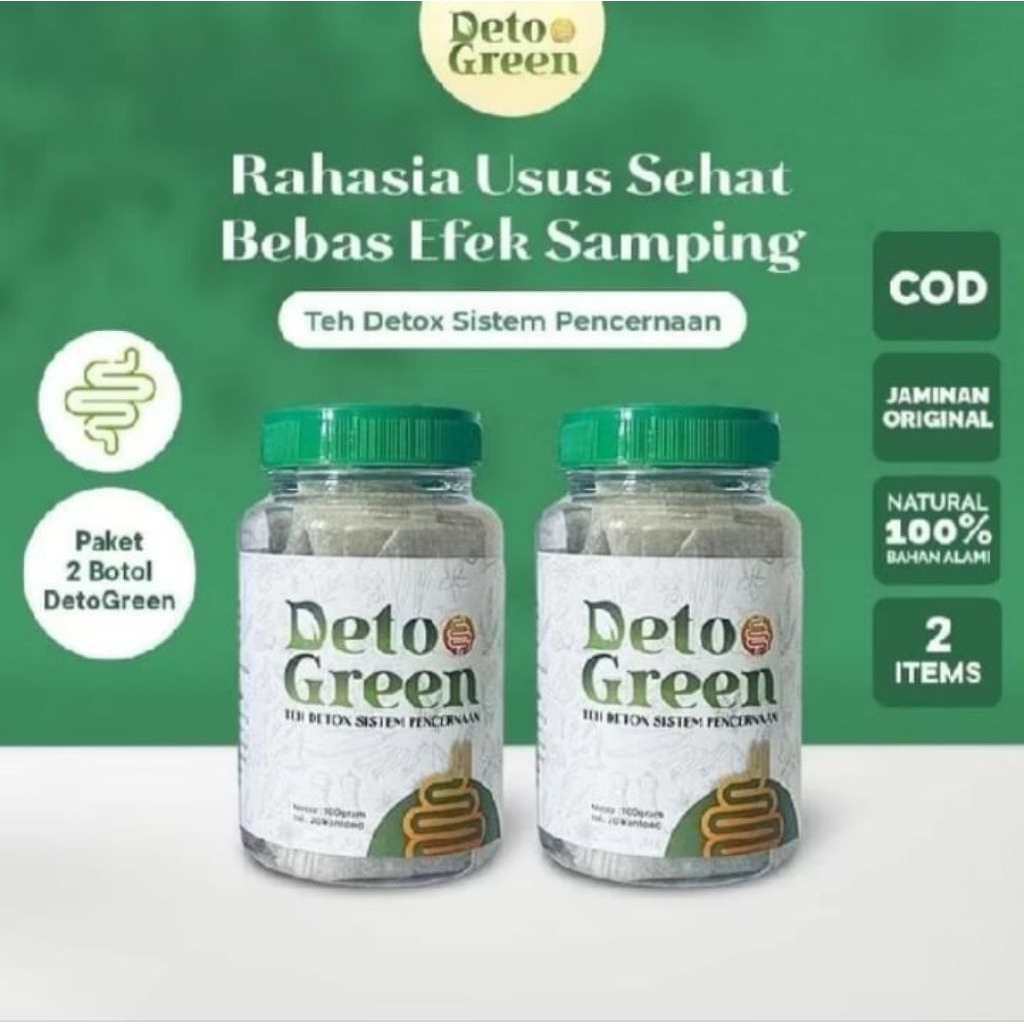 

COD TERLARIS DETO GREEN ORIGINAL PAKET HEMAT 2BOTOL ISI 20pcs/TEH SYSTEM PENCERNAAN/TEH DETOX/PELANCAR BAB/DATANG BULAN/TEH PEMBERSIH USUS/TEH DIET