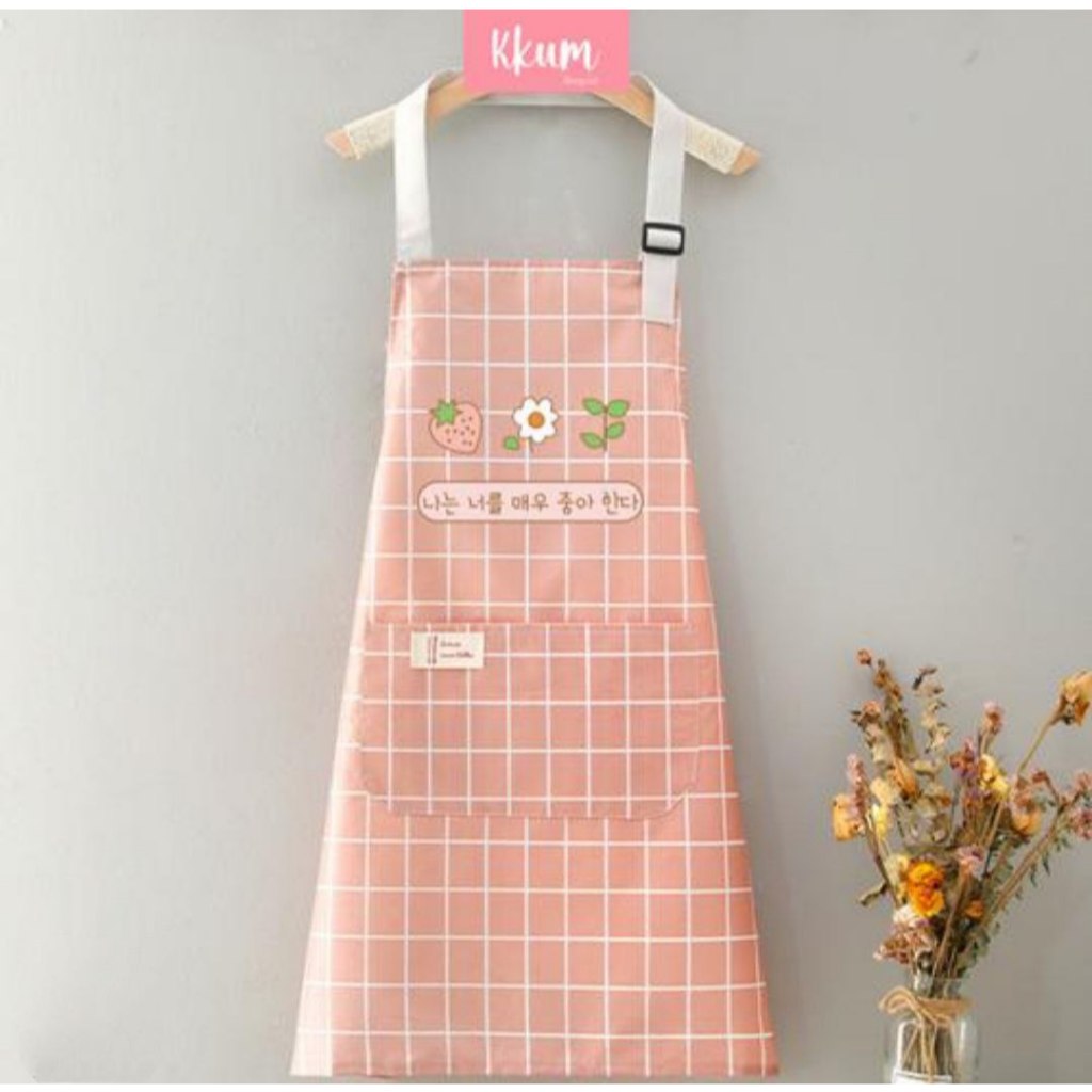 Celemek Korean Style/ Celemek Motif Kotak/ Celemek Waterproof