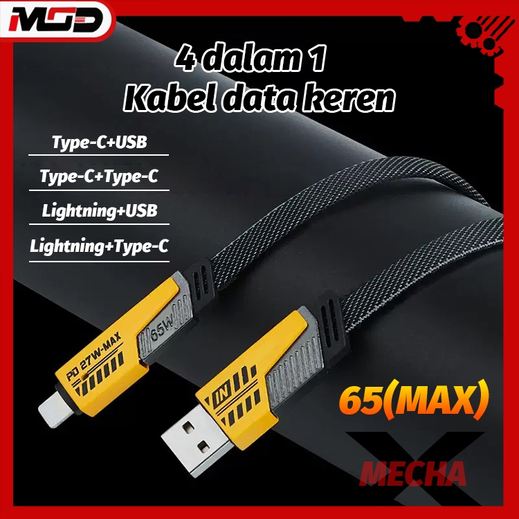 MOD Kabel Data Pengisian Cepat 120W Kabel Data Super Cepat 4-in-1, Ditenun dengan Desain Cyber Mech,