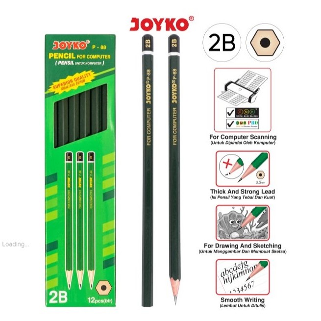 

(1PACK=12PCS) Pensil / Pencil Kayu 2B Joyko P-88 / P 88 2B