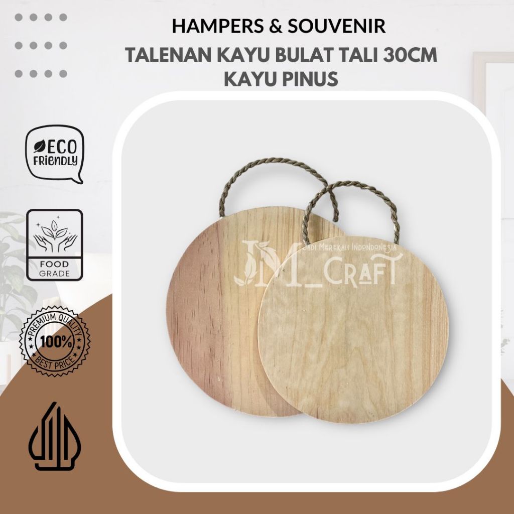 [JMCraft] Talenan Kayu Pinus Tali Rami (Mendong) Bulat 30cm / Media Lukis Kayu / Media Ukir Kayu / M