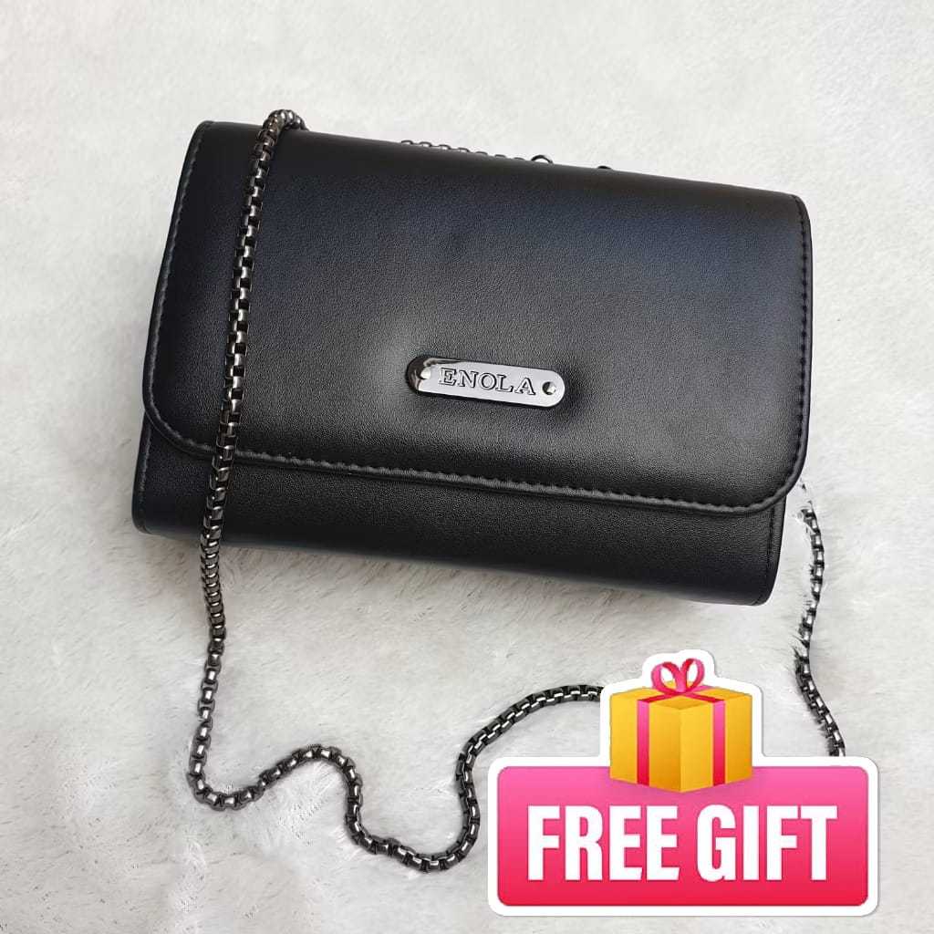 (FREE DOMPET WANITA) ENOLA TAS SELEMPANG WANITA TALI RANTAI + FREE DOS PACKING SLINGBAG RANTAI CEWEK