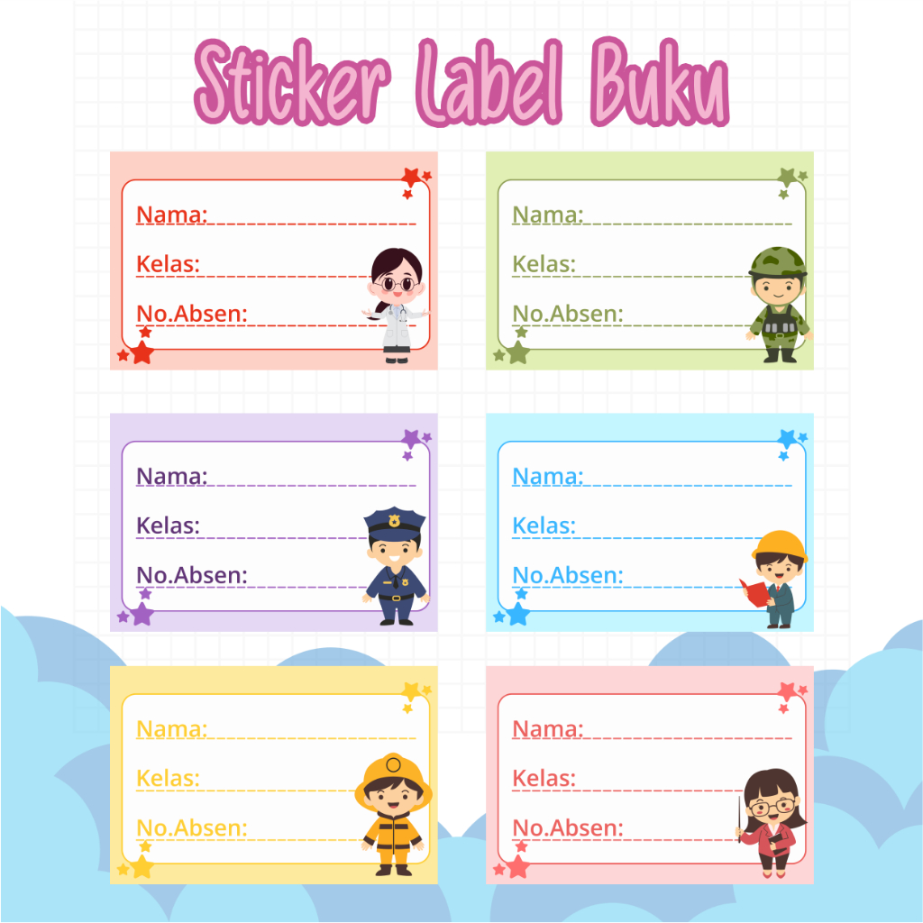 

(Free 5pcs) Stiker Nama Buku Pelajaran Sekolah Anak