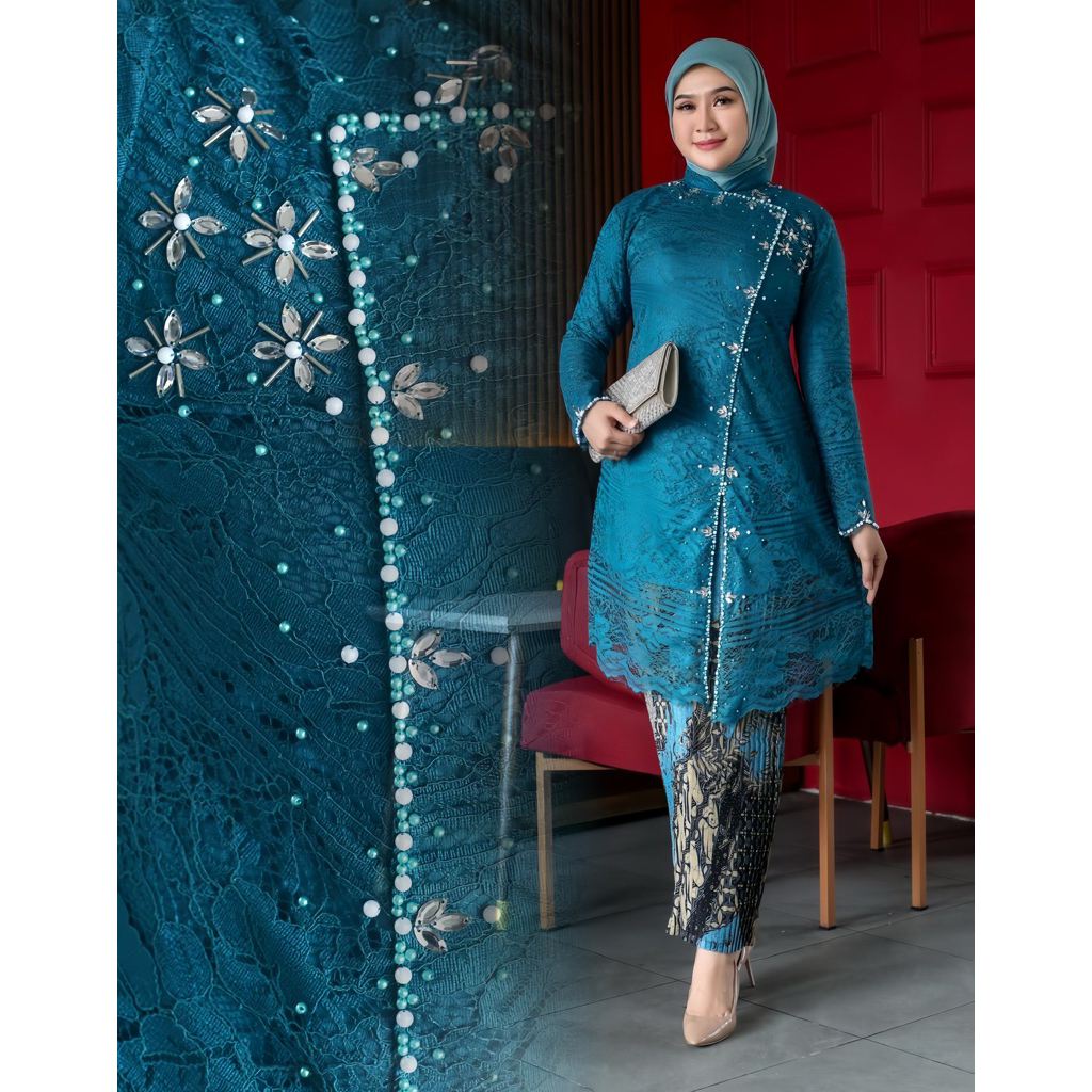 Kebaya Wisuda Modern Set Tunik Brokat Payet Jumbo Ld 120 Baju Pesta Kondangan Wisuda