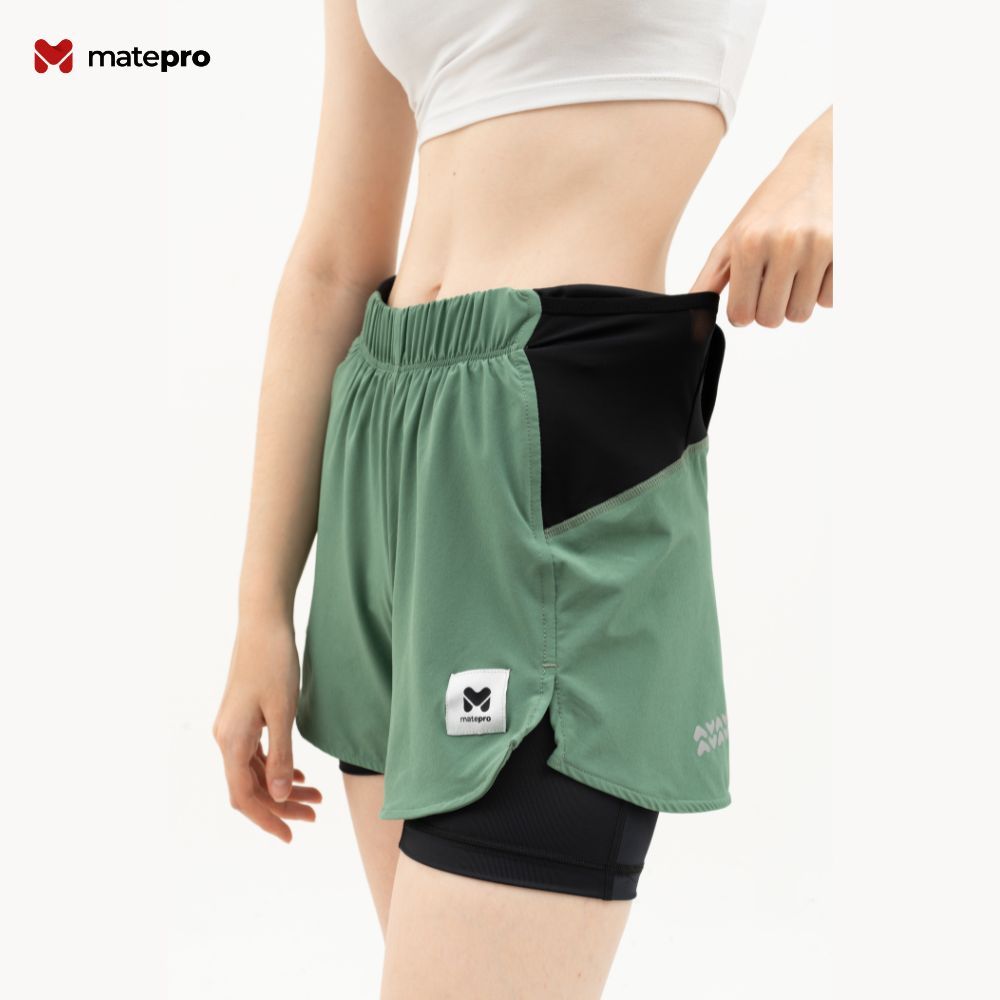 Matepro Running Pants Shorts inner compression 2in1 Green Mint - Celana Lari pendek unisex