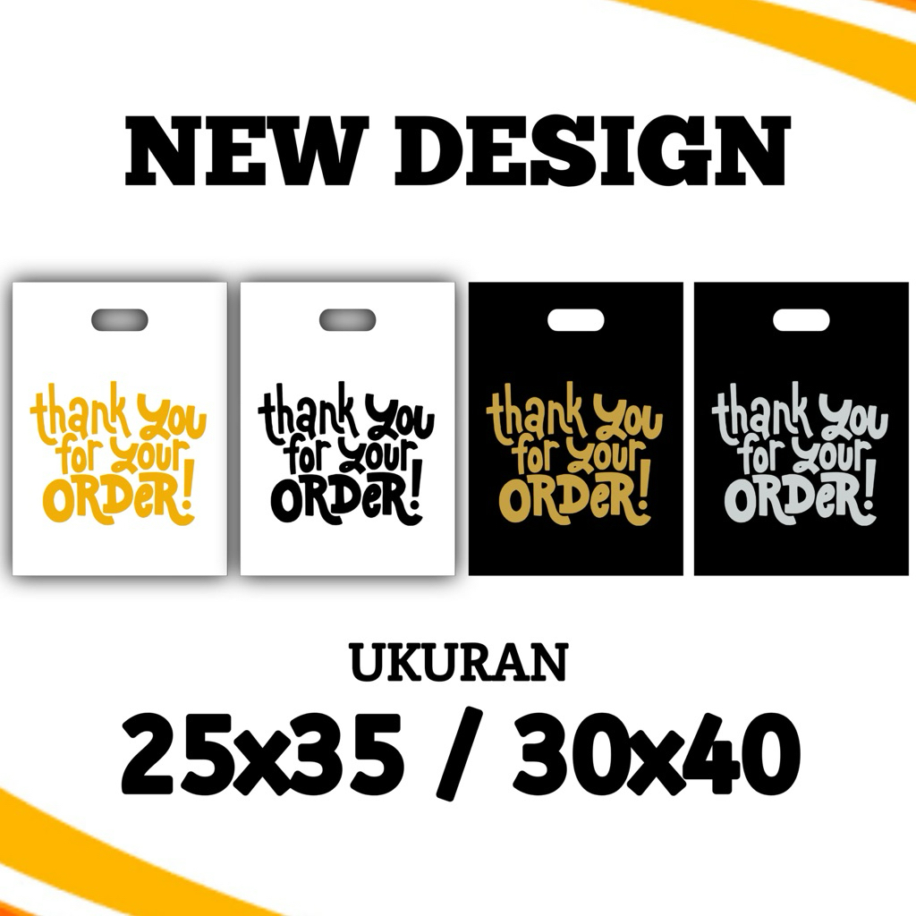 Kantong Plastik PE (QP) Tebal Glossy UK 25x35 & 30x40 (Isi 50 Lembar) Motif Thank You (NEW DESIGN)