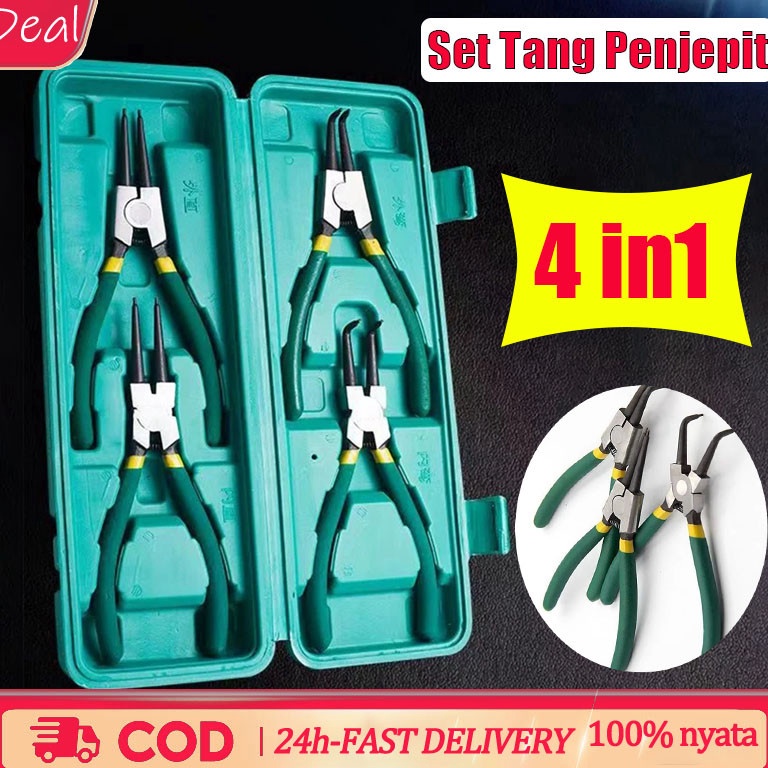 KODE U7W Tang snap ring  Tang Combination Multifungsi cin 4 IN 1 7 Inch Set Tang Circlip Bengkok tan