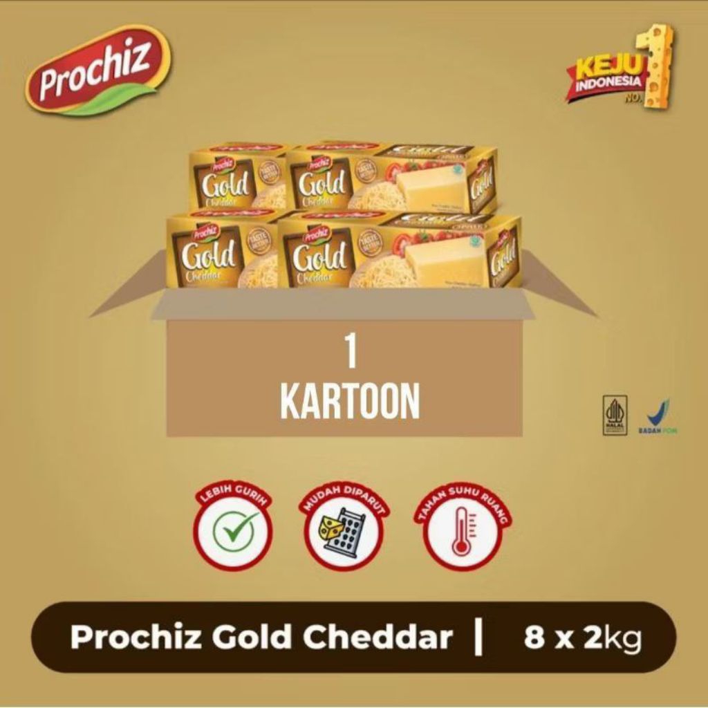 

Keju Prochiz Gold Cheddar 2KG×8 (1KARTON) Asin Gurih Parutan Panjang