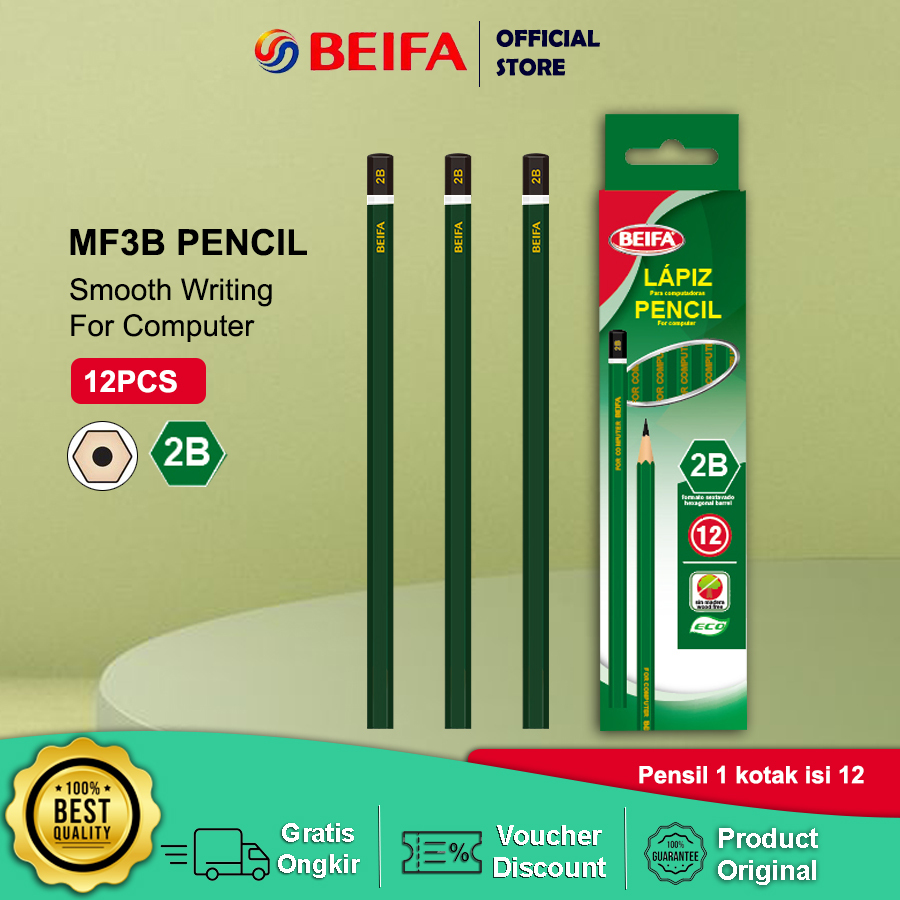 

Beifa Pensil 2B Pensil Tulis Sekolah 12 pcs / Pensil Anak MF3B