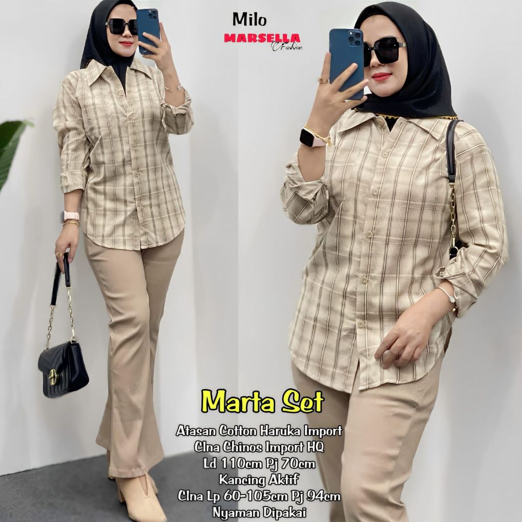 Baju Setelan Kotak Kotak Ld 110 Katun Haruka Cantik Kekinian Kantoran Style Muslimah Marta