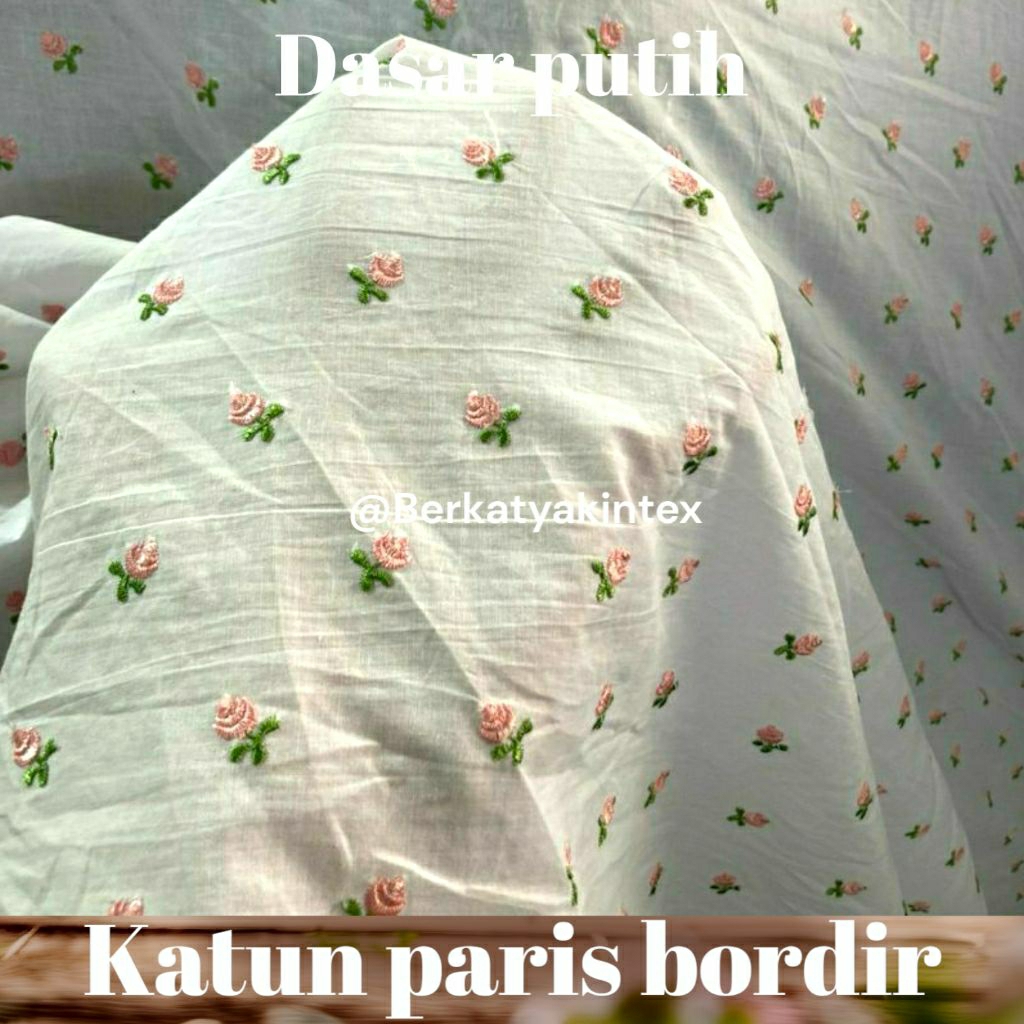 kain bordir - kain katun bordir premium bunga elegan dan mewah{putih}