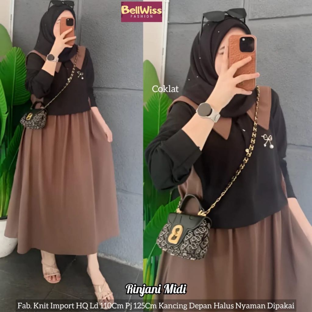 DRESS GAMIS WANITA / MIDI DRESS BAHAN KNIT BUSUI - GAMIS KNIT BUSUI KANCING DEPAN