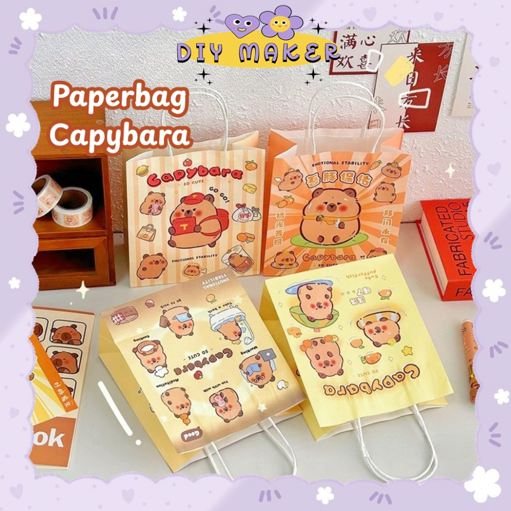 

DM Paper Bag Tas Kado Ulang Tahun Kartun Goddie Bag Motif Capybara Tas Jinjing Hampers Bingkisan