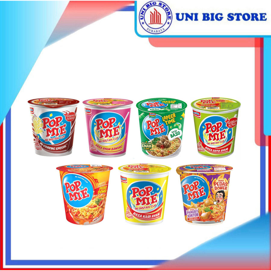 Pop Mie Goreng | Soto | Bakso | Kari | Pedas Dower 75 gr Mie Instan Gelas