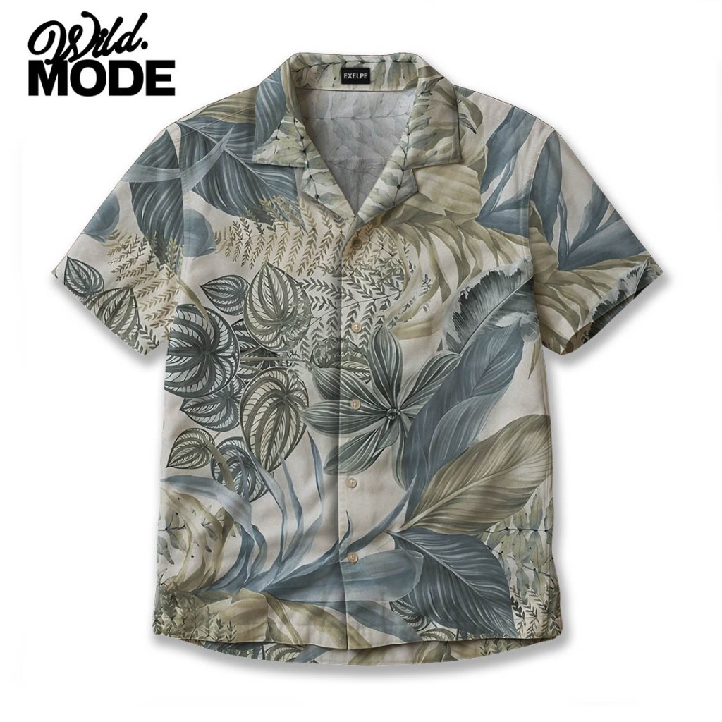 WILD Kemeja Hawaii Motif Daun Tropis Kalem – Kemeja Santai Pria Lengan Pendek Stylish | WD338