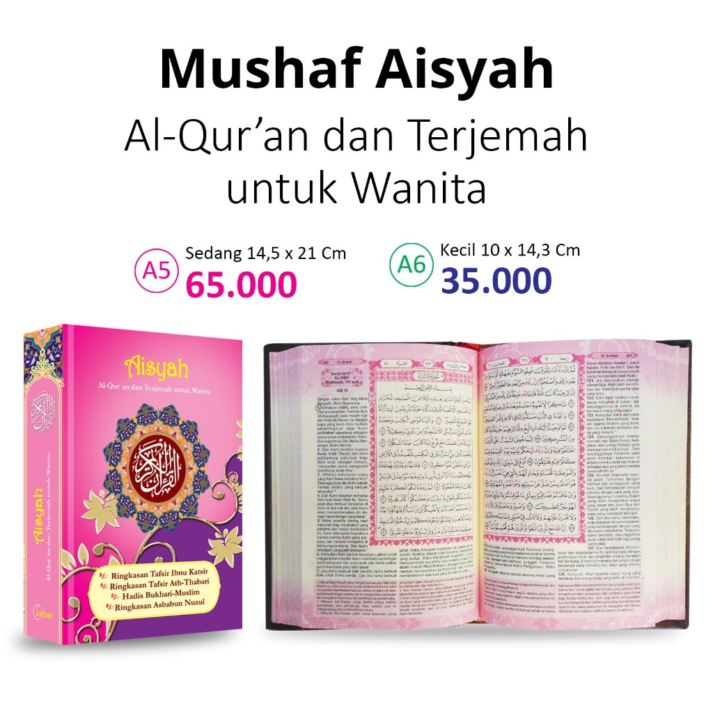 Al-Qur'an Murah Kualitas Premium Al-Qur'an Wanita Mushaf Aisyah HC A6 Terjemahan
