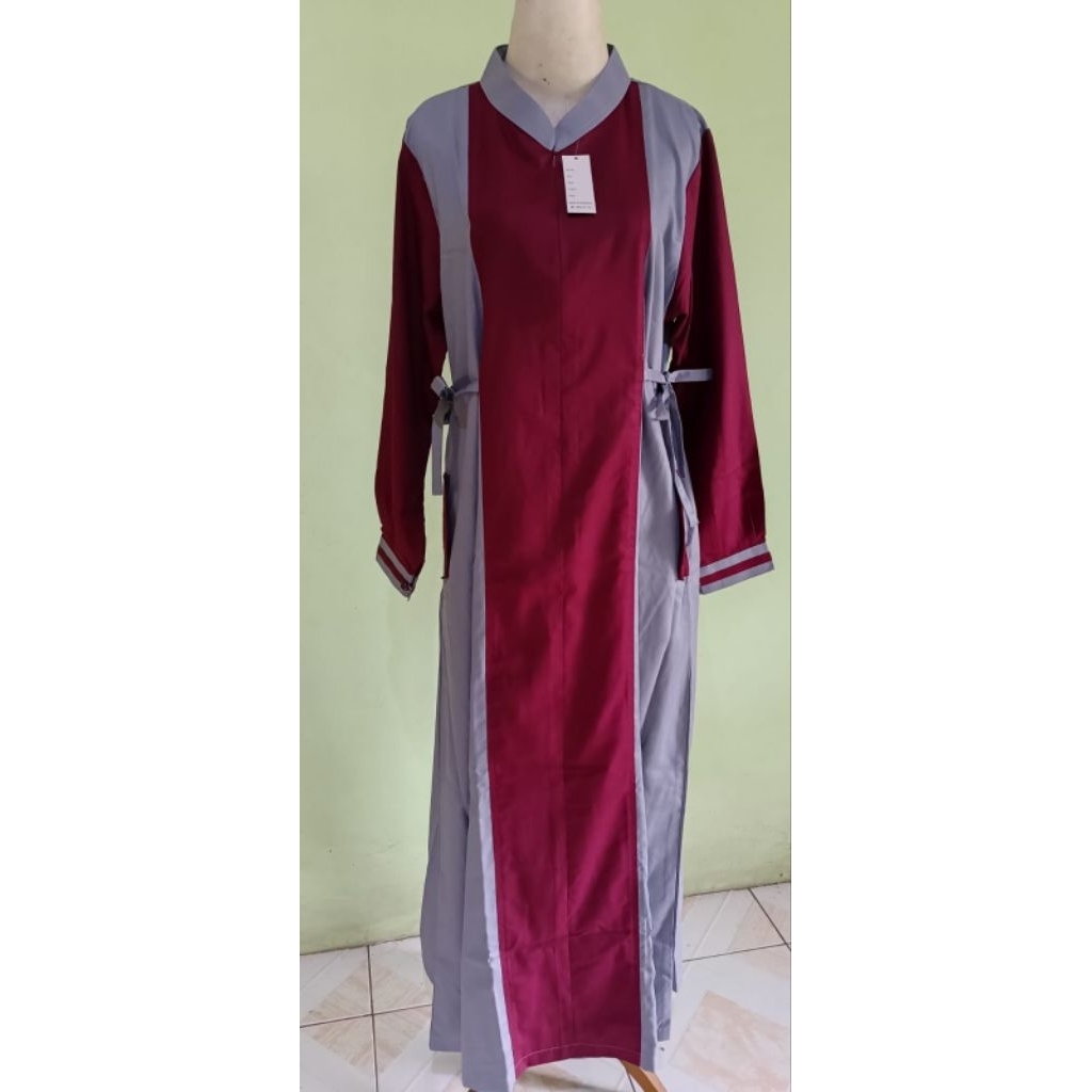 gamis katun polos adem kombinasi 2 warna dress sehati hari