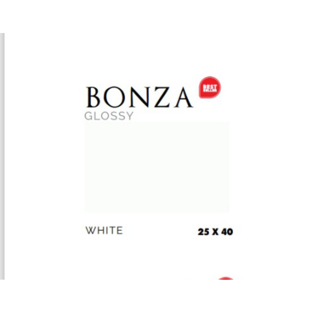 KERAMIK MERK PLATINUM TIPE BONZA WHITE UKURAN 25X40 WARNA PUTIH POLOS PERMUKAAN TEKSTURE GLOSSY UNTU