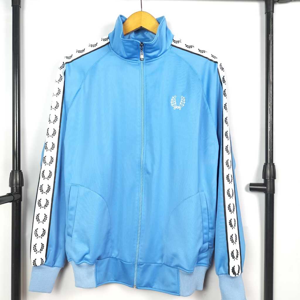 tracktop jacket pria casual fred perry logo bordir original _ jacket olahraga warna biru