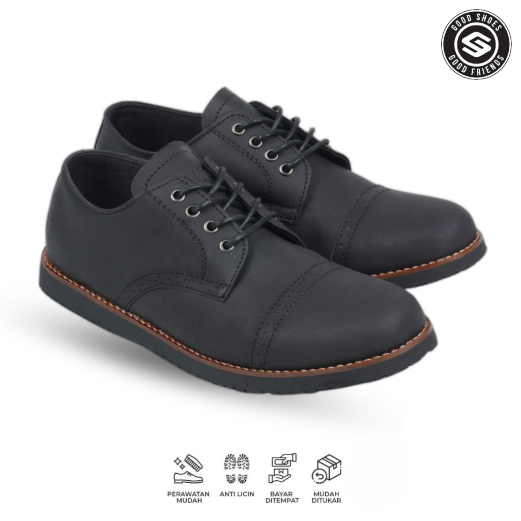 Sauqi Footwear Brightside Sepatu Boots Pria Kulit Asli - Black