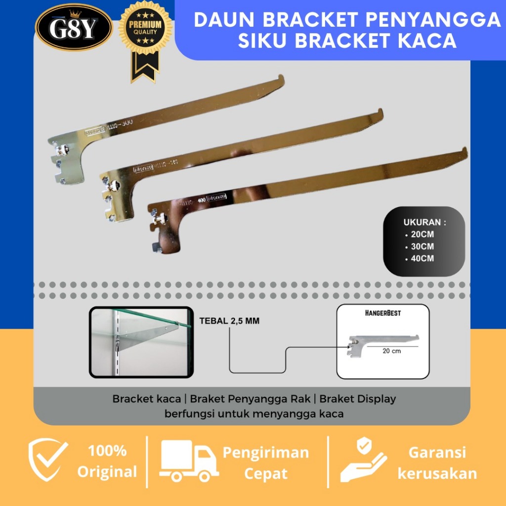 Bracket Kaca - Braket Daun Penyangga Rak Siku Penyangga Rak dinding