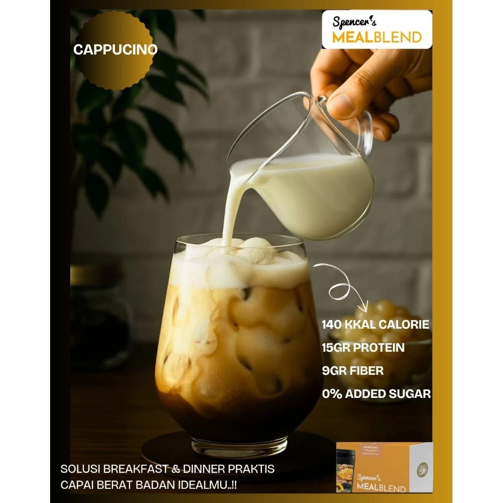 

SPENCER'S MEALBLEND - CAPPUCINO - Pengganti makanan, kaya akan protein & serat, bahan alami, cocok untuk diet