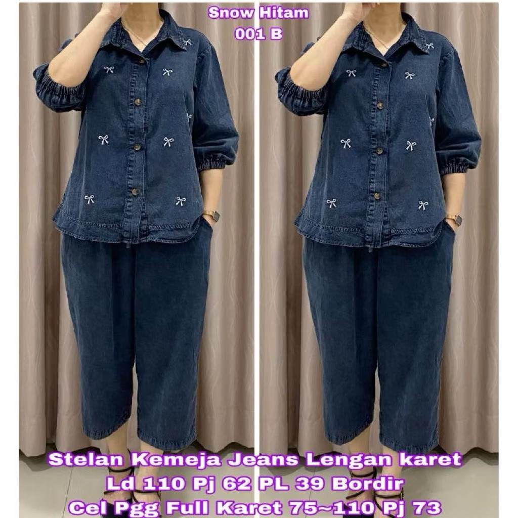 6239 SETELAN 7/8 KEMEJA JEANS PITA TABUR LD110 WANITA|ONE SET SANTAI|SETELAN CELANA 7PER8|ONE SET LD