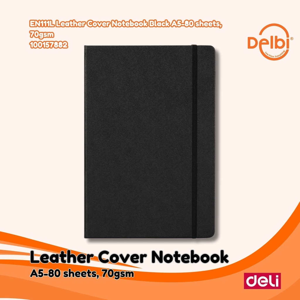 

DELI Leather Cover Notebook Black A5-80 sheets,