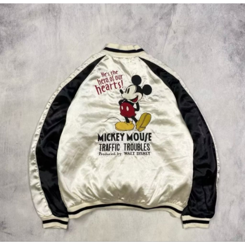 Disney Mickey Mouse Sukajan Jaket Casual Harrington Bomber Work Jacket