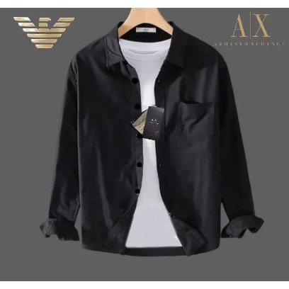 Free Ongkir 50% Kemeja Miror Giorgio Armani Hitam Lengan Panjang Slimfit Katun Twill