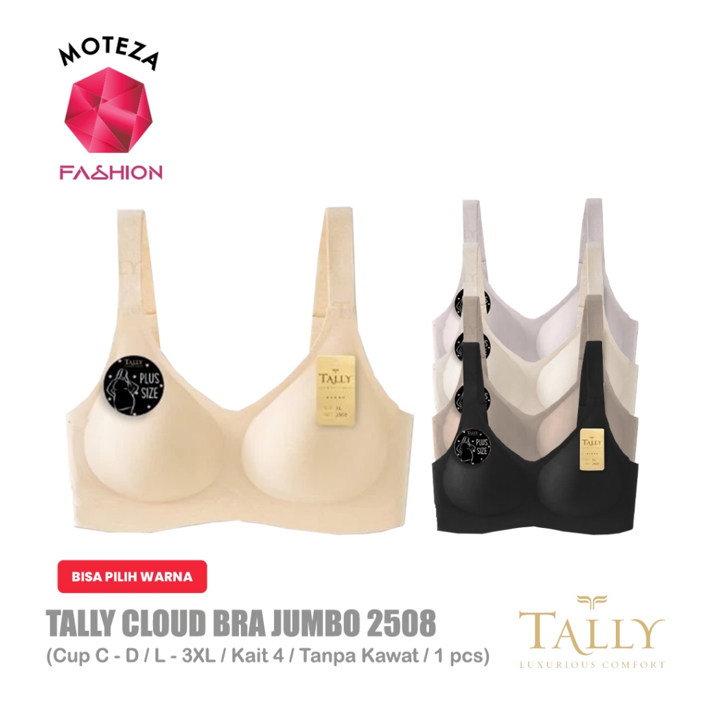 PROMO Tally 2508 CLOUD Bra BH Wanita Jumbo Seamless Busa Sedang Cup C - D Tanpa Kawat Size L XL