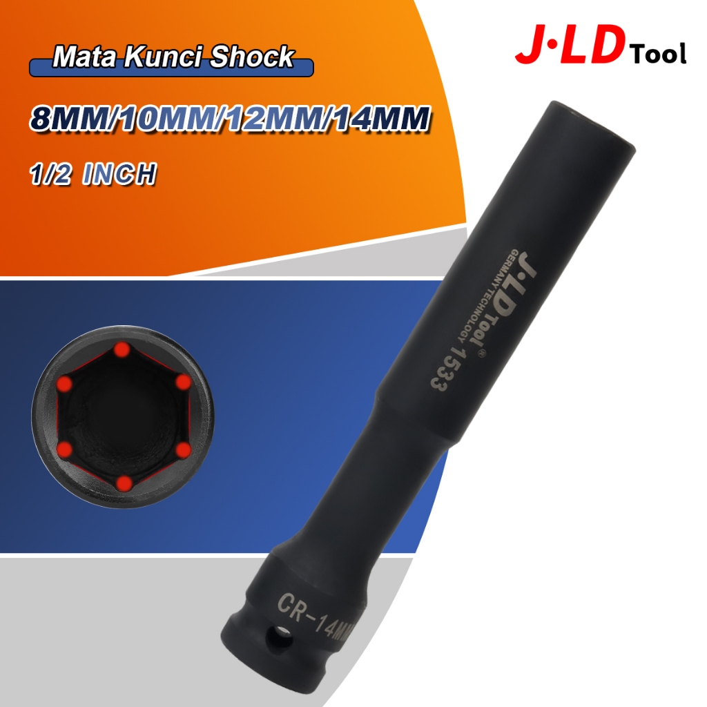JLD 1/2" Mata Kunci Shock Extra Panjang 130mm Impact Kunci Socket Impact sok Impact wrench Mata