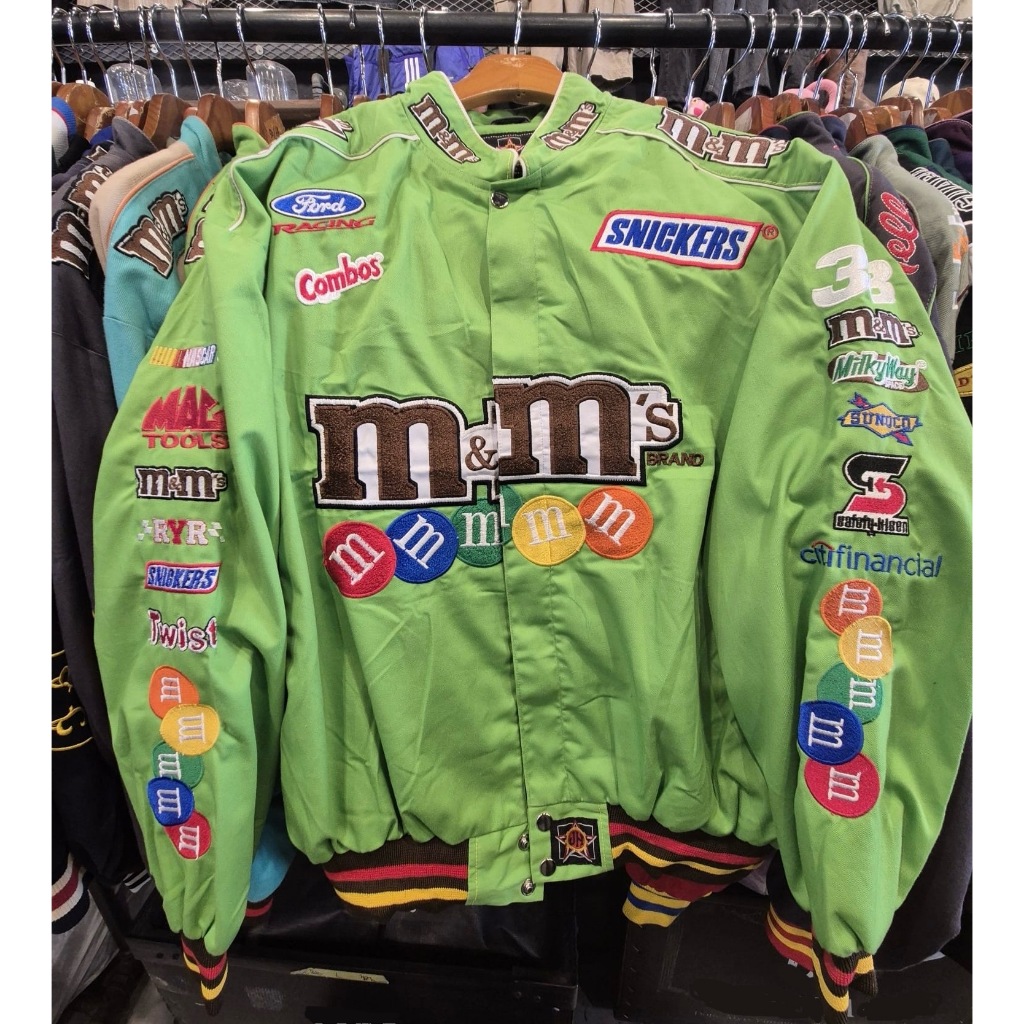 #38 M&M’S FULL LOGO EDITION ALL GREEN VINTAGE NASCAR JACKET (IMPORTED)