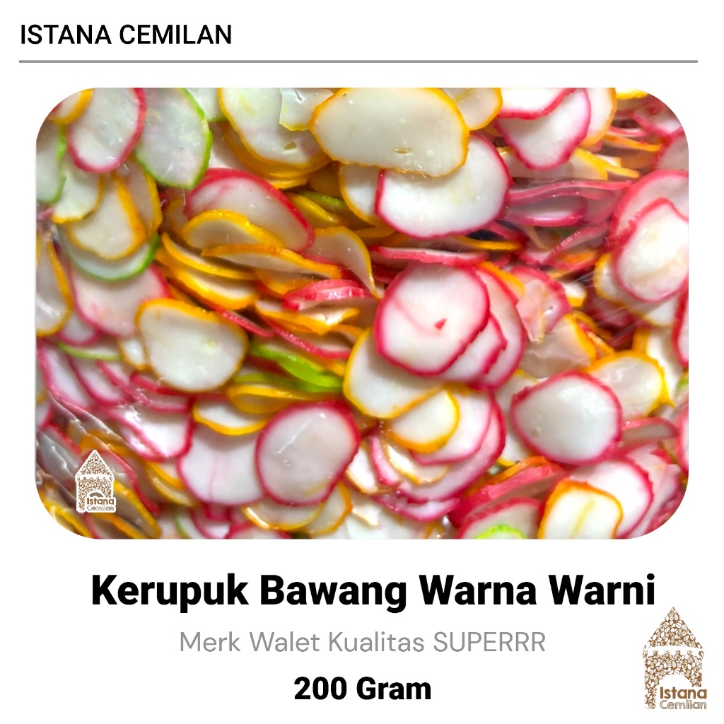 

Kerupuk Bawang Warna Warni Walet Kualitas Super 200 Gram
