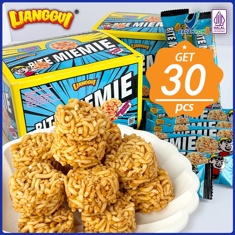 

READY STOCK Lianggui - Miemie Box 30Pcs - Cemilan Pedas, Mi Kering Renyah, Snack Biscuit Kantor &