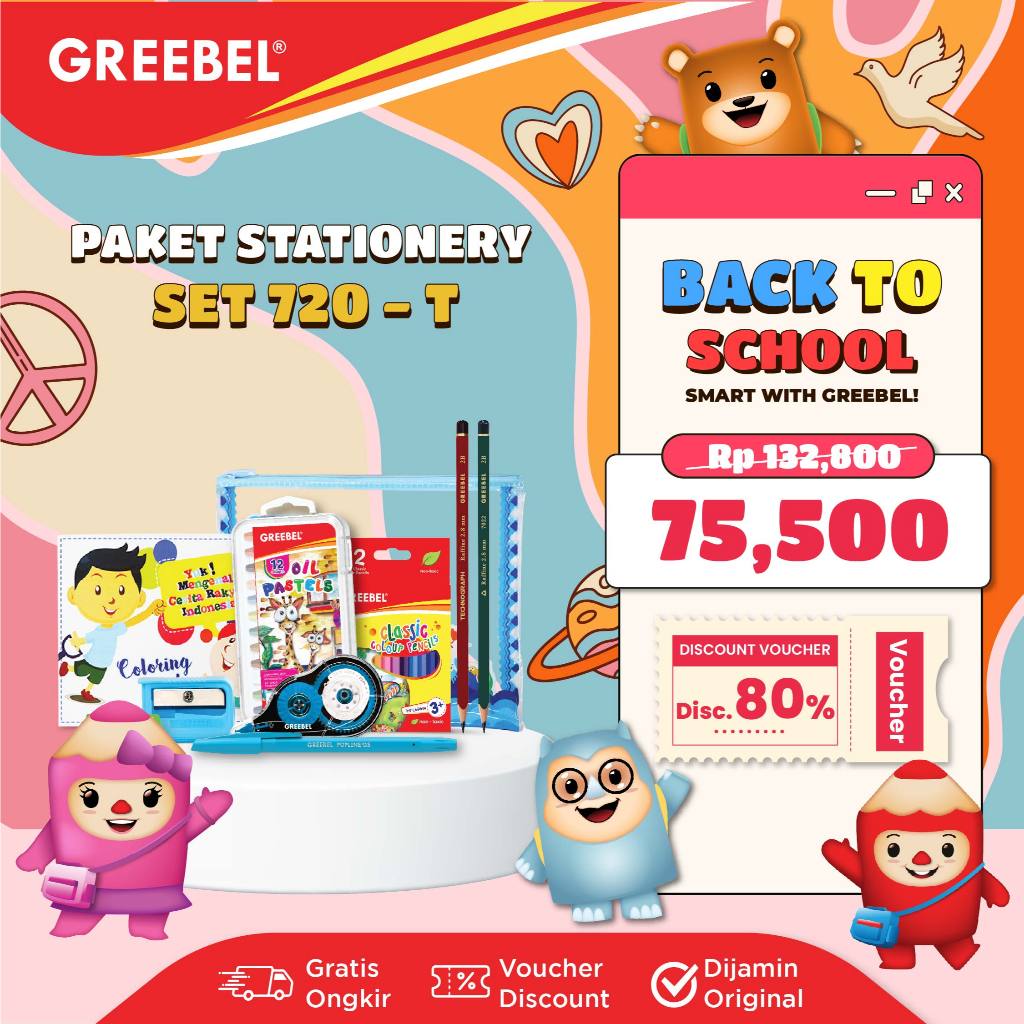 

GREEBEL PAKET ALAT TULIS TEMPAT PENSIL / STATIONERY SET 720T / BINGKISAN HAMPERS ULANG TAHUN ANAK