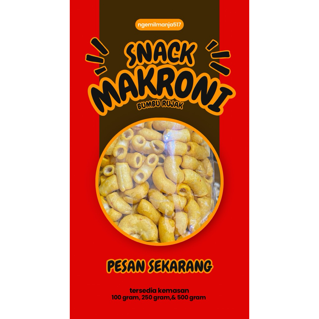 

makaroni bumbu rujak tersedia 100gram,250gram,& 500gram