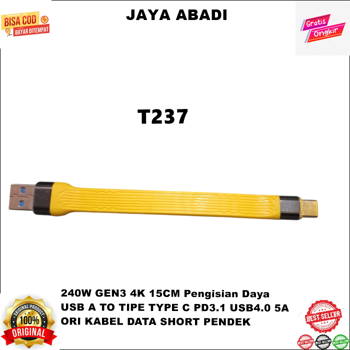 T237 COD ORI KABEL DATA SHORT PENDEK USB TIPE TYPE C TO C PD3.1 USB4.0 5A 240W GEN3 4K 15CM Pengisia