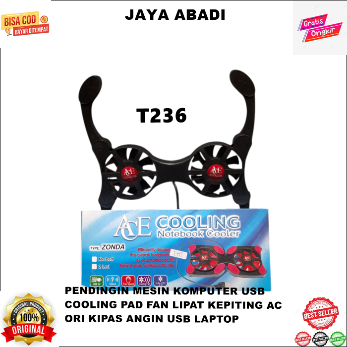 T236 COD ORI KIPAS ANGIN USB LAPTOP COOLING PAD FAN LIPAT KEPITING AC PENDINGIN MESIN KOMPUTER US