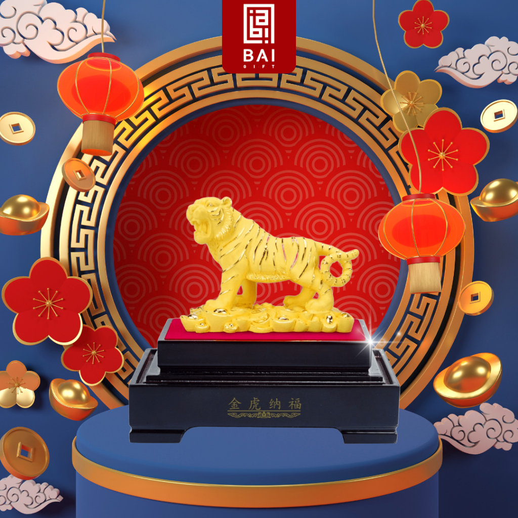 BAI GIFT PAJANGAN PATUNG SHIO MACAN LAPIS EMAS 24K PATUNG SHIO MACAN HADIAH IMLEK PREMIUM