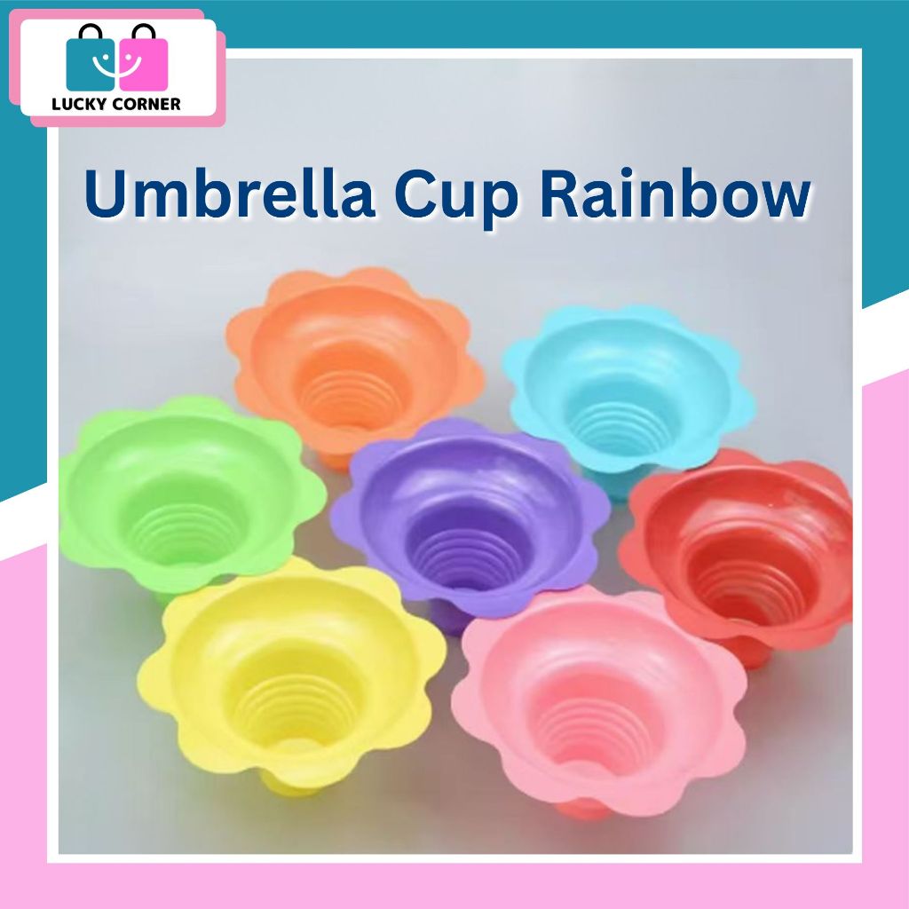 [1pc] Umbrella Cup Rainbow Gelas Bingsoo Snow Ice Es Salju / Cup Es Krim 450ml & 250ml Cup Es Krim W