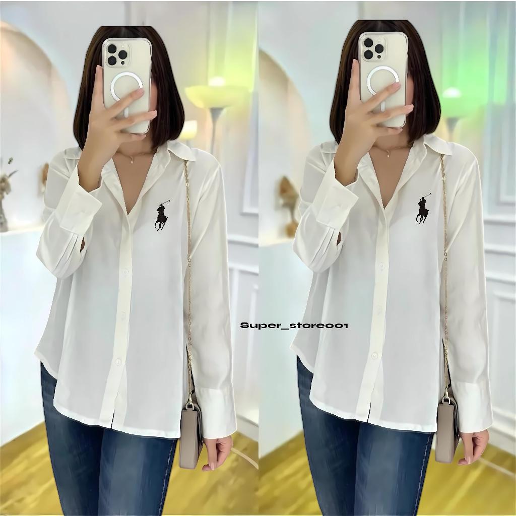 Blouse Wanita Logo Samping Leher V / Atasan Wanita Kemeja Blouse Ruffle Ballon / Blus Wanita Casual 