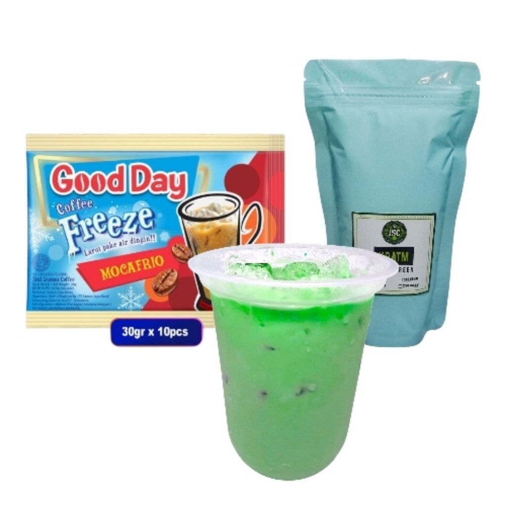 

paket hemat gooday frezee dan 50 gram bubuk varian hijau