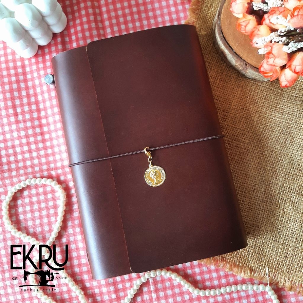 

A5 - FLAP - SEW LC - DEEP BROWN MAROON - GENUINE LEATHER COVER TRAVELERS NOTEBOOK (MIDORI LOOK A LIKE)