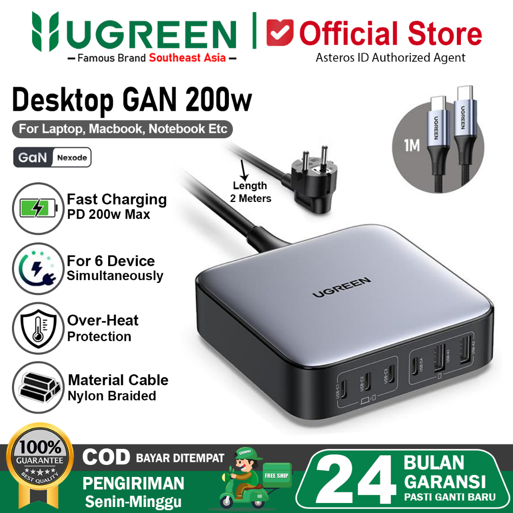 UGREEN Desktop Charger GAN 6-Port For Macbook Laptop Fast Charging 200W 40914